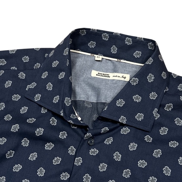 Maurizio Baldassari Soft Cotton Herringbone Floral Leaf Button Shirt Mens XL - Picture 4 of 9